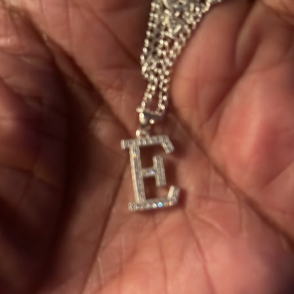 Sterling Silver 925 Letter “E” CZ Pendant Necklace - Picture 4 of 6